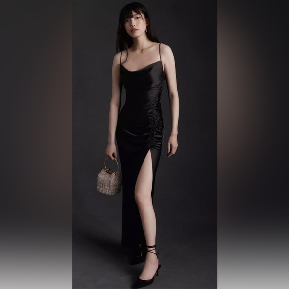 BHLDN Jennings Satin Charmeuse Dress Black - Picture 1 of 4